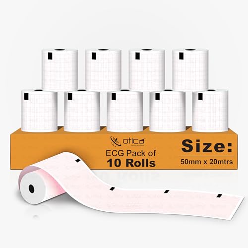 Image of OTICA ECG Thermal Paper Roll (50mm x 20mtr With Indicator) |Pack Of 10 Roll Thermal ECG Graph Paper Roll | Compatible with Standard Single /3 Channel ECG Machines