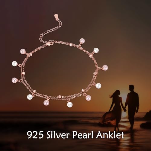 Image of CRMAD Moonstone Moon /star /daisy /turquoise /rose flower /cat /Hecate /airplane /pearl /Chakra /rose pearl /butterfly /wave /starfish Anklet for Women Sterling Silver Anklet Irish Jewelry