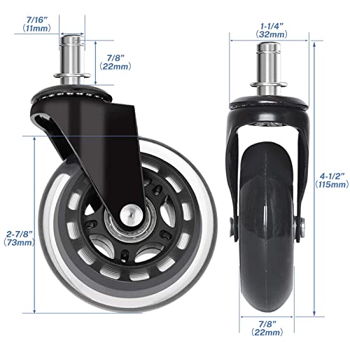 Huracan CP-01 Office Chair Wheels, Set Of 5, Replacement Rubber Chair Caster Wheels thumb #2