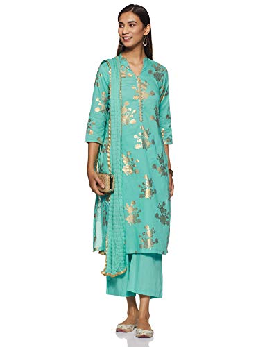 Image of BIBA Women Cotton Straight Kurta Palazzo Suit Set