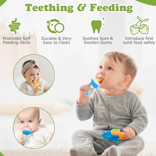 Image of WAJIAYON Baby Fruit Feeder Pacifier | Infant Food Feeder & Baby Food Dispensing Spoon | Mesh Fresh Fruit Teethers for Babies | Silicone Teething Pacifier for Babies,Gifts for Boys and Girls (Green)