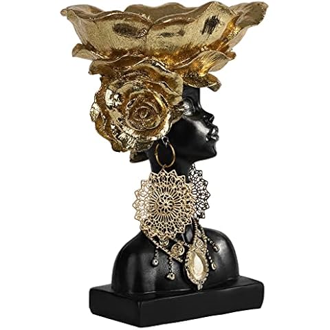 WGFKVAS African Woman Head Statue, Creative Handcrafted Woman Head with Gold Flowers and Earrings, Collectible Sculpture Art Statue for Living Room Bedroom Tabletop Decorations - Upgraded Version Cover