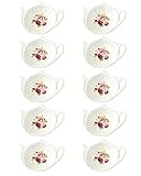 Linlins White Porcelain Ceramic Set with Flower Trim Teapot-Shaped Tea Bag Holder Tea Bag Coasters, Spoon Rests; Classic Tea Saucer Seasoning Dish Set (XQX)