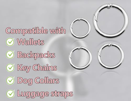 KAPSING 16 Stück Schlüsselanhänger Ringe Edelstahl, Ringkarabiner, Runde Karabinerhaken, Frühling O-Ring, O-Ring Karabiner Silber(Innendurchmesser 13/17/19/25mm)