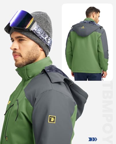 Image of TBMPOY Men's Winter Jackets Skiing Waterproof Snow Thick Fleece Lined Hooded Utility Cold Weather Warm Outdoor Ice Work