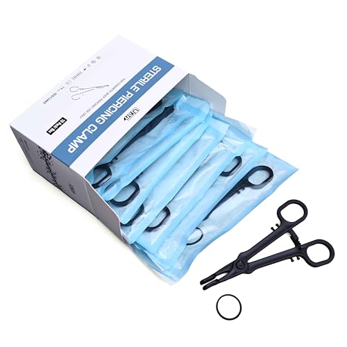 UAN Sterilized Piercing Clamp, Piercing Positioning Forceps with Fixing Rubber Band (Pack of 10)