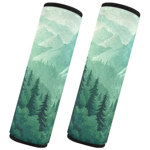 Image of Mountain Forest Trees Green 02 Seat Belt Cover Pad 2 Pcs Soft Cute Seatbelt Covers Protector Support Head Neck Shoulder Strap for Car Seats High Chair Backpack for Adults Kids Women Men 10x7.7I