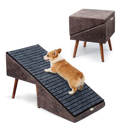 Image of Dog Ramp for Bed and Couch,Wooden Foldable Dog Ramp,17 Inch Working Height, Non-Slip Ramp with Replaceable Carpet for Small Senior Dogs, Furniture Ramp Protect Joints(Brown XL 17 inch H)