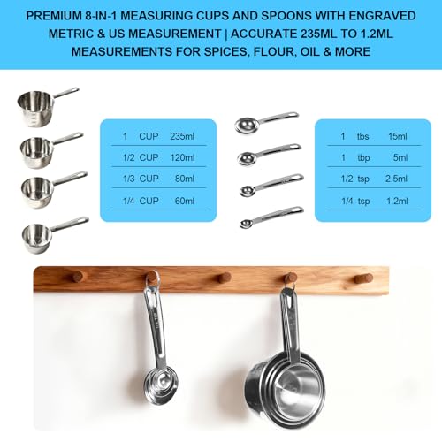 Set de 8 piezas de tazas y cucharas medidoras de acero inoxidable miniatura 2