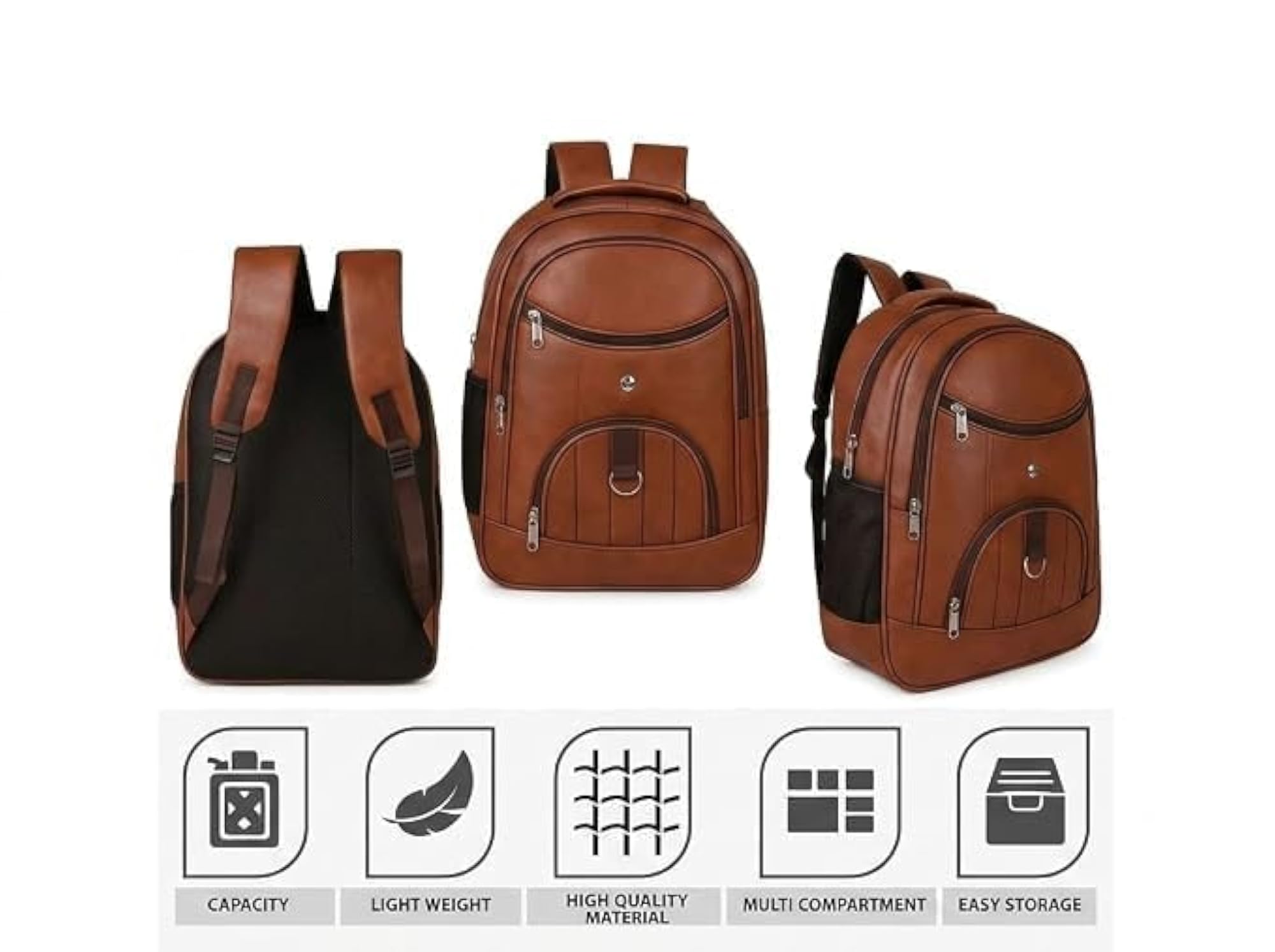 Leather Backpack with Multiple Compartments