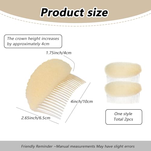 2Pcs Peines insertos de volumen 4.1in beige miniatura 2