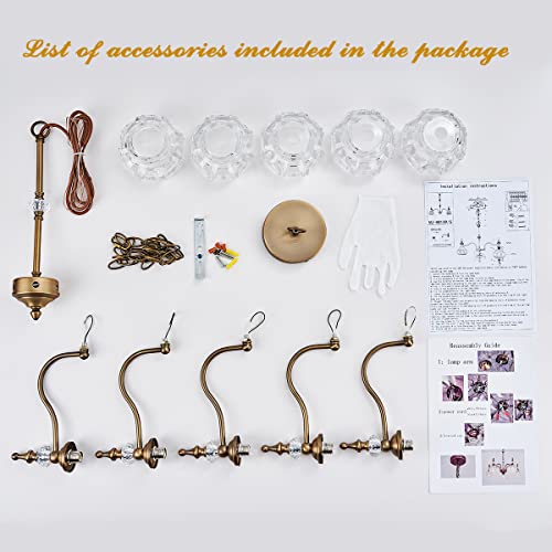 Zilanl Vintage 5 Lights Gold Glass Pendant Lighting Rustic Style Chandelier Matte Brushed Antique Brass Finish With Crystal Glass Shade For Kitchen Island #TOP6