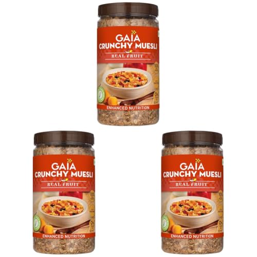 Image of GAIA Crunchy Real Fruit Muesli 1Kg Jar - The Deliciously Crunchy And Nutritious Breakfast Cereals| The Perfect Blend Of Crunch, Fiber-Rich Oats, Nuts, And Real Fruits (Pack of 3)