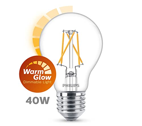 Philips LED Classic E27 WarmGlow 40W Warm White Dimmable Clear Teardrop Lamp - Image 2