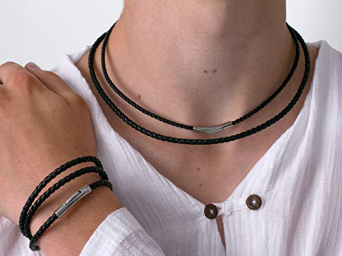Fly Style Halskette aus Kunstleder schwarz geflochten mit Verschluss aus Edelstahl - Herren Kette, Längen:ca. 50.0 cm, Stärke:4 mm