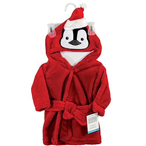 Image of Hudson Baby Unisex Baby Plush Animal Face Bathrobe, boy penguin, 0-9 Months