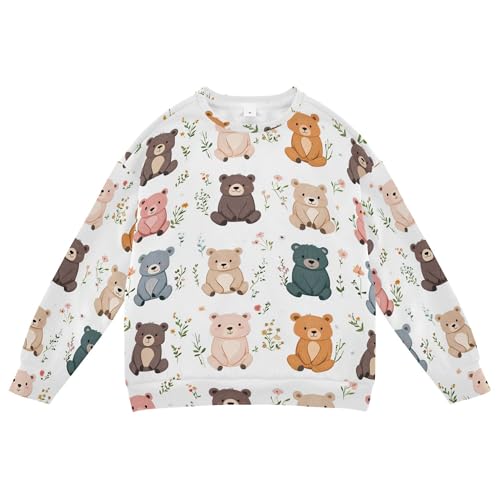 JUNZAN Cartoon Sweet Bear White Big Girls Sweatshirt Hoodie Crewneck Kids Pullover Hoodie Party 4T