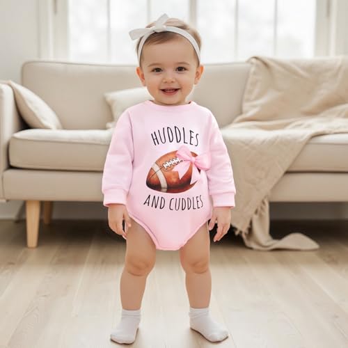 Newborn Baby Football Outfit Girl Huddles and Cuddles Romper Sweatshirt Bubble Bodysuit Infant Fall Clothes2