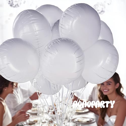 Image of 25Pcs White Round Shaped Helium Foil Mylar Balloons 18 Inch for Birthday Wedding Anniversary Engagement Party Decorations Supplies