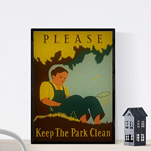 Nacnic Vintage Poster Vintage poster Keep the park clean. A3 size, 42L x 29.7W cm