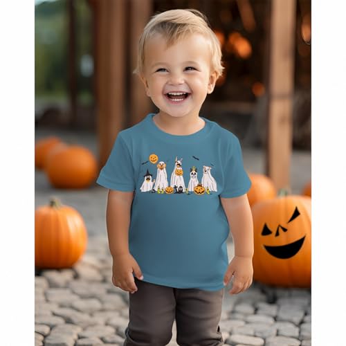 Halloween Ghost Dog Shirt for Toddler Baby Boy Girl Doggy Pumpkin T-Shirt Kids Spooky Season Short Sleeve Gift Tops4