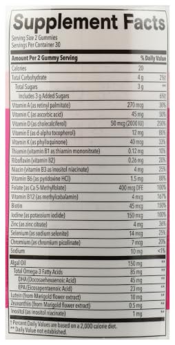SmartyPants Teen Girl Multivitamin Gummies, Omega 3 (DHA/EPA), Vitamin C, D3, B12, Vitamin A, K & Zinc, Biotin to Support Hair, Skin & Nails, Gluten Free, 60 Count (30 Day Supply) - image 3