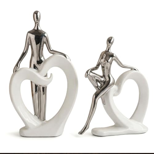 Estatua abstracta de cerámica pareja y corazón decoración para hogar miniatura 1