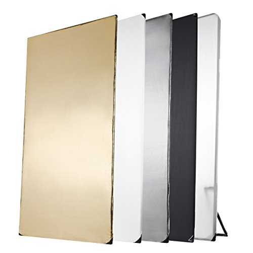 Walimex Pro 5-in-1 Reflektorpanel 100 x 200 cm, Reflektor Fotografie mit 5 Lichtcharakteristiken schwarz, weiß, Gold-, silberfarben, Durchlicht, Lichtreflektor und Diffusor, ideal für Fotostudio