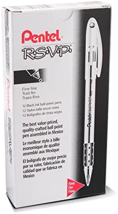 Pentel® R.S.V.P.® Ballpoint Pens, Fine Point, 0.7 mm, Clear Barrel, Black Ink, Pack Of 12