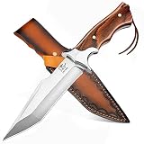 LOTHAR MOOSE 10 Inch Fixed Blade Knife, D2 Steel Survival Knife with Genuine Leather Sheath, Camping