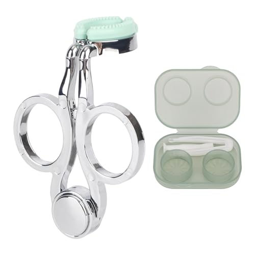 2pcs Contact Lens Applicator and Remover Tool, Silver Plated Eyelid Open Helper Eyelid Opener Eye Contacts Insertion Tweezers with Portable Travel Case for Soft Lens Sensitive Eyes