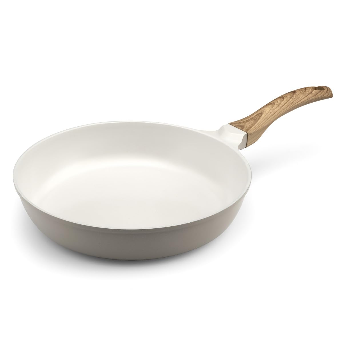 Cuisinox - Mythic - Bratpfanne 28 cm mit weißer Keramikbeschichtung - fester Soft-Touch-Griff in Holzoptik - ohne PFOA und PFAS - Farbe: Weiß und Grau