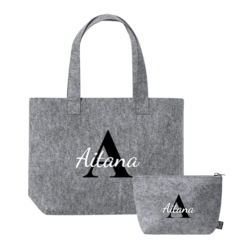 Set de Bolso y Neceser Personalizables de Fieltro Gris