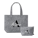 Set de Bolso y Neceser Personalizables de Fieltro Gris Peersonalizado con Inicial y nombre | Regalo personalizado | Neceser fieltro personalizado | Regalos autenticos | Personalizable