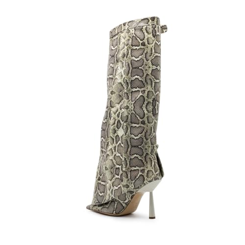 Image of Goolita Fold Over Boots For Women, Pointed Toe Stiletto Heel Knee High Boots Fashion Comfortable Slip On Tall Boots