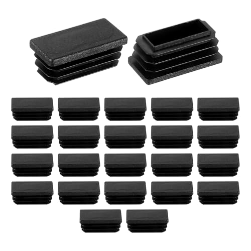 Image of uxcell 24 Pcs Rectangle Tubing End Caps 1 5 /8 x 25 /32 Inch Plastic Hole Plugs Insert End Cap for Metal Tubing Post Chair Leg Table Bookshelves Furniture, Black