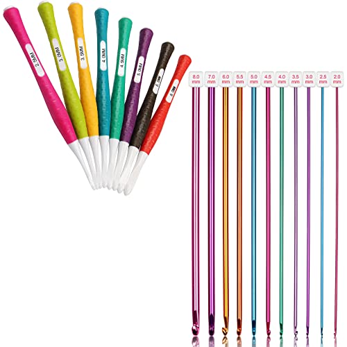 Coopay 11PCS Long Crochet Hook Set & 8PCS Inline Crochet Hooks Ergonomic Crochet Hook Set, 2.5mm to 6mm, Crochet Needles for Crocheting Plastic Inline Hook w Anti-Slip Ergo Silicone Soft Grips