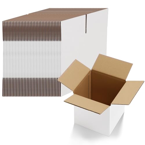 Image of HORLIMER 40 Pack 6x6x6 Shipping Boxes, White Corrugated Cardboard Box for Mailing, Packaging, Small Business