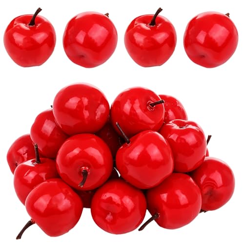 20 PCS Mini Artificial Red Apples 1.8 Inch Small Lifelike Red Fake Apples Realistic Plastic Apple Decor Christmas Fruit Decorative Model for Home Kitchen Table Party Photography Photo Props