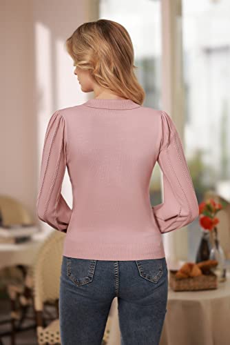 Belle Poque Pullover Sweaters Women Casual V-Neck Sweater Long Sleeve Ribbed Knit Sweater For Women Pink 2Xl #TOP3
