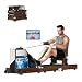 Rudergerät Faltbar, für das Fitnessstudio zu Hause, Rudergerät für Krafttraining, Wasserbeständigkeit und Magnetwiderstand, Dreifach Faltbar, Kompatibel mit App, Walnussholz