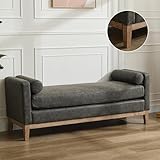 Aoiy & Wifon 66.34' W End of Bed Bench, King Size Upholstered Bench with Pillows for Bedroom/Entryway/Living Room, Leather, Gray