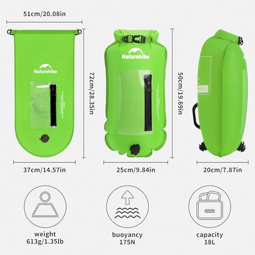 Image of Naturehike 18L Waterproof Dry bags-Roll Top Waterproof Swimming Buoy with Waterproof Phone Compartment, Outdoor Bags Keep Gear Dry for Hiking, Kayaking, Camping, Swimming, Boating(Green)