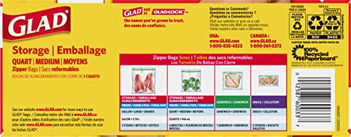 Glad Plastic Bag For Food Storage With Zipper, Quart Disposable Food Storage Bag, 50 Count (Pack Of 4) #TOP6