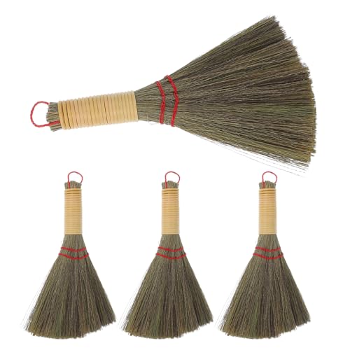 OATIPHO 4 Piezas Escobas de Mano Pequeñas de Paja Natural Cepillos Suaves para Mesa y Cama Barrido Preciso para Hogar y Oficina Limpieza Eficaz de Polvo