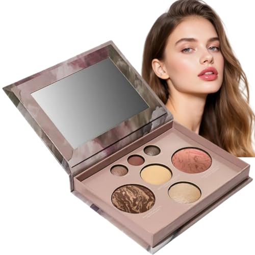 All-in-One Baked Makeup Palette Set,Multi-Functional Makeup Tray with Bronzer,Blush,2 Highlighters & 3 Eyeshadows,Travel-Friendly Makeup Kit Gift for Women & Girls,Cosmetic Make Up Baked Starter Kit