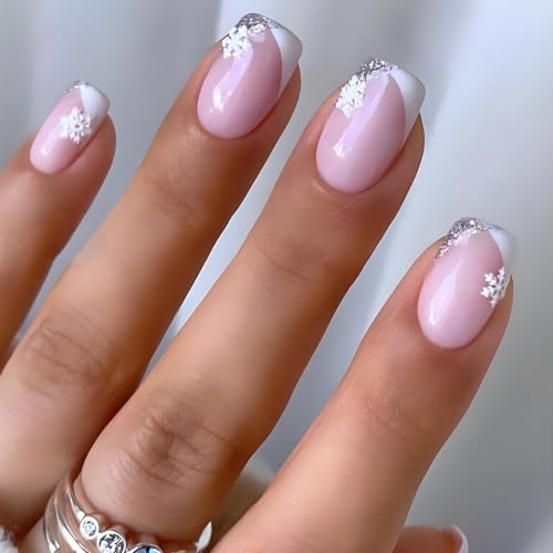 plalely Press on Nails Short Square,Handmade Acrylic Fake Nail with Designs，Short Press on Nails for Women 24pcs