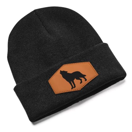 Image of Wolf Beanie Hat for Men Women, Warm Winter Knit Cap Black