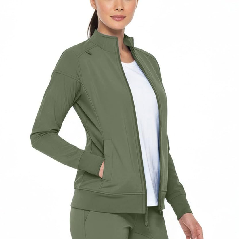 Womens Scrub Jacket Zippered Warm-up Jacket