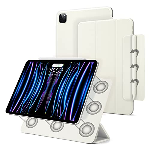 Magnetic Case for iPad Pro 11 Inch 4th/3rd / 2nd Generation(2022/2021/2020),Slim Smart Folio, Lightweight Trifold Stand Case, Auto Sleep/Wake, Support 2nd Gen Apple Pencil Charging (White)